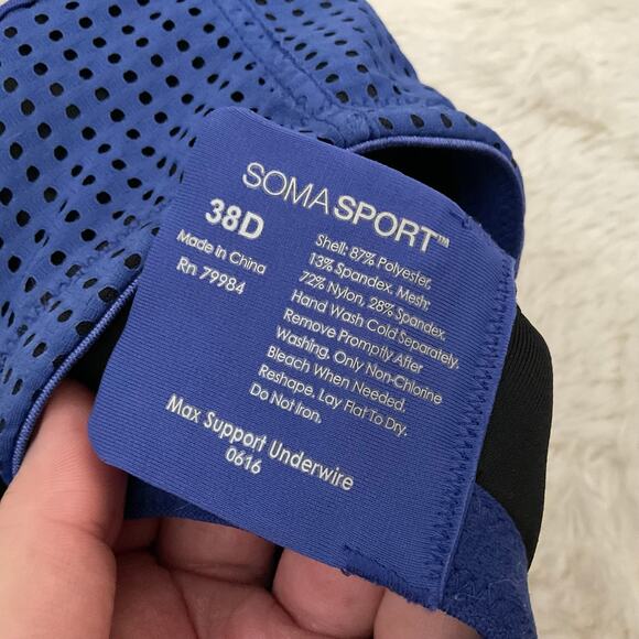Soma Sport Max Support Underwire Royal Blue Sports Bra - Size 38D - Picture 5 of 5